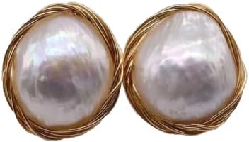 White Natural Freshwater Pearls Genuine Baroque Handmade Stud Earrings