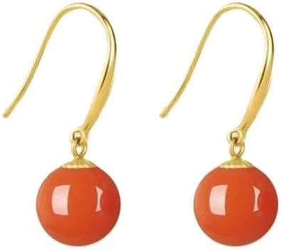 Natural Red Agate 18 K Gold Earrings for Women