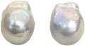 Natural Freshwater Baroque Pearl Stud Earrings, White Lustrous, Pear Shaped, Fire Ball Style, Special Tissue Nucleated