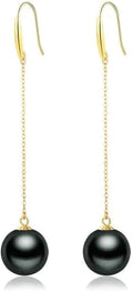 Tahitian Black Pearl Drop Earrings, 18K Gold Plated, Long Dangle Chain Style, Fashion Jewelry for Women