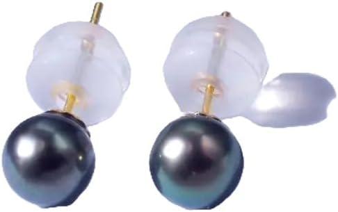 18K Yellow Gold Natural Tahiti Black Pearl Earrings | Round Pearl, 4-5mm Pearl Size, Fine Jewelry