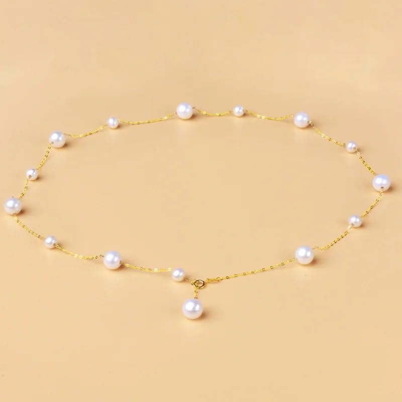 Pearl Jewelry Set for Women 18K Solid Gold Necklace and Bracelet