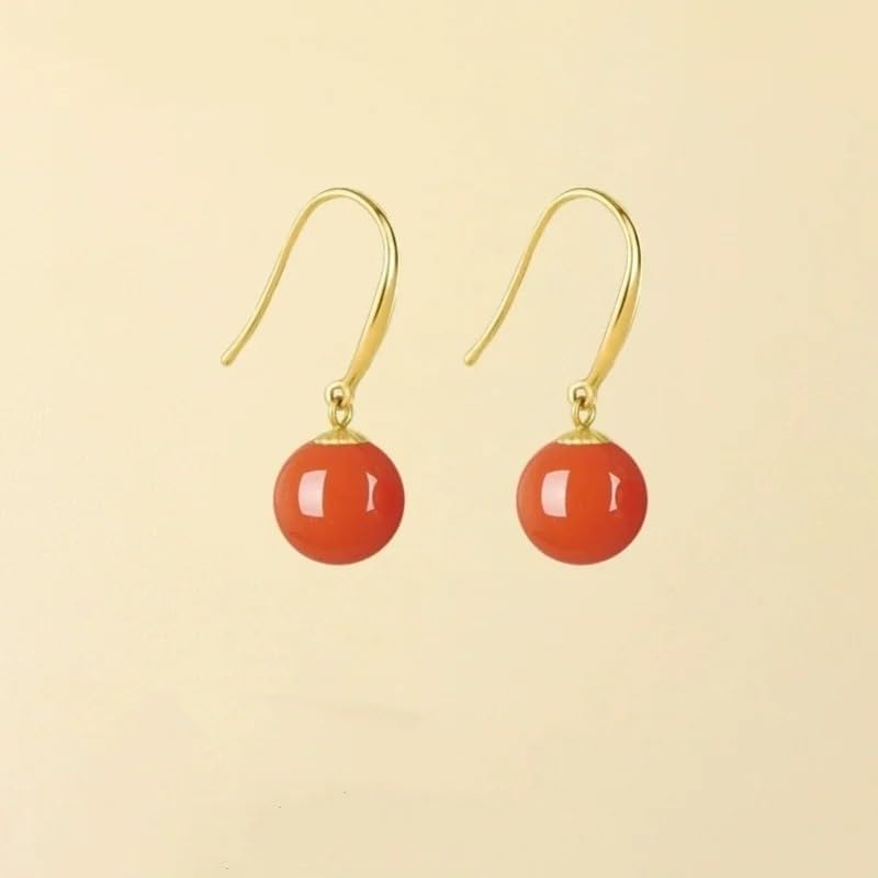 Natural Red Agate 18 K Gold Earrings for Women