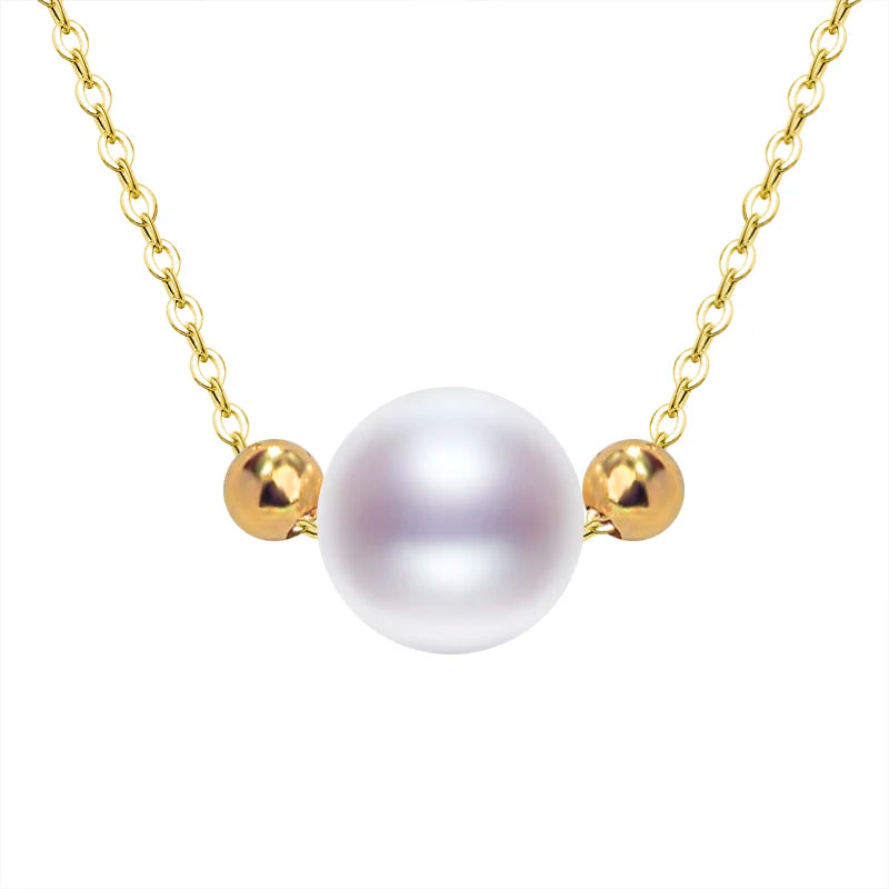 Natural Freshwater Pearl And Gold Ball Pendant Necklace