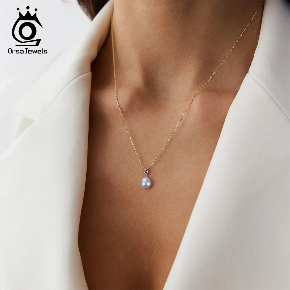 925 Sterling Silver Freshwater Pearl Jewelry Set Piercing Drop Earrings Gold Plated Necklace