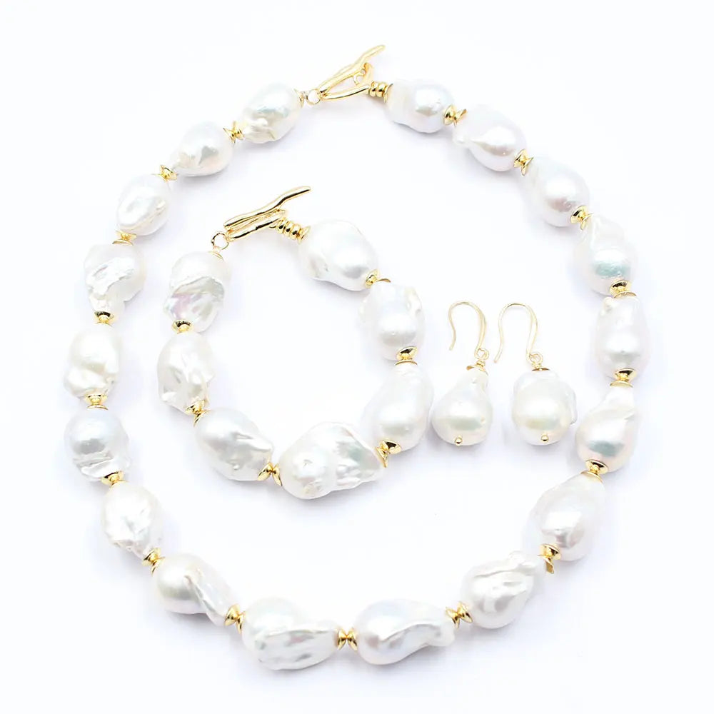 Natural Freshwater Cultured White Keshi Baroque Pearl Necklace Bracelet Earrings Sets