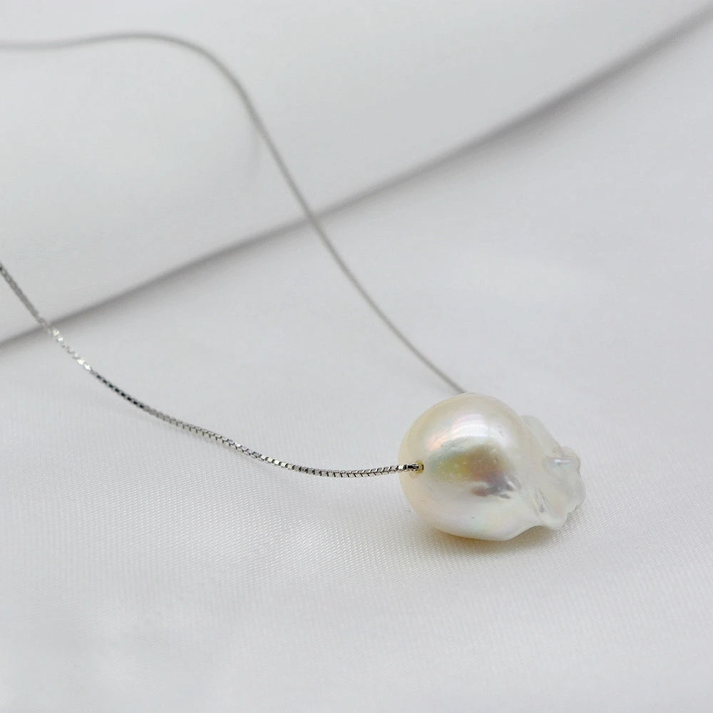 925 Sterling Silver White Natural Large Grain Pure Baroque Pearl Pearl Pendant