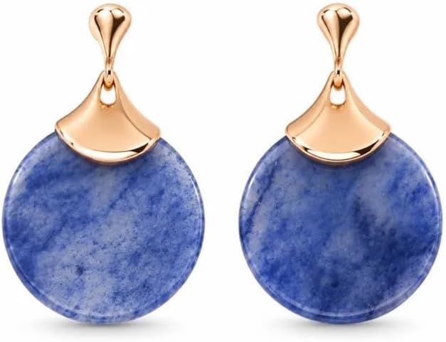 Round Blue Aventurine Stone 925 Silver Teardrop Dangle Earrings