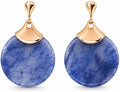 Round Blue Aventurine Stone 925 Silver Teardrop Dangle Earrings