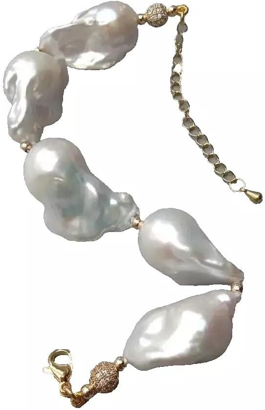 Baroque White Keshi Pearl Bracelet, Freshwater Cultured, Gold-Tone Clasp