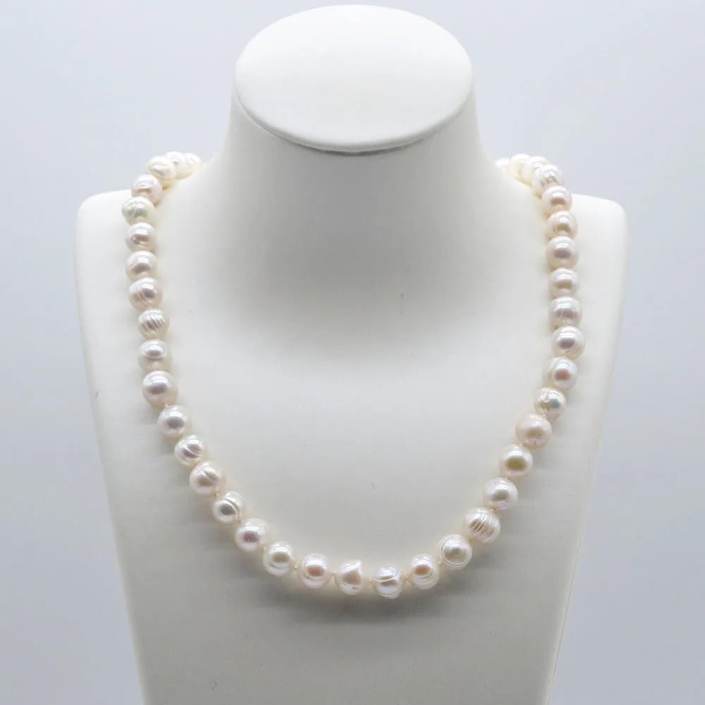 Natural White Freshwater Pearl Necklace, Round 8mm Pearls, Short Classic Style, Elegant Engagement Jewelry