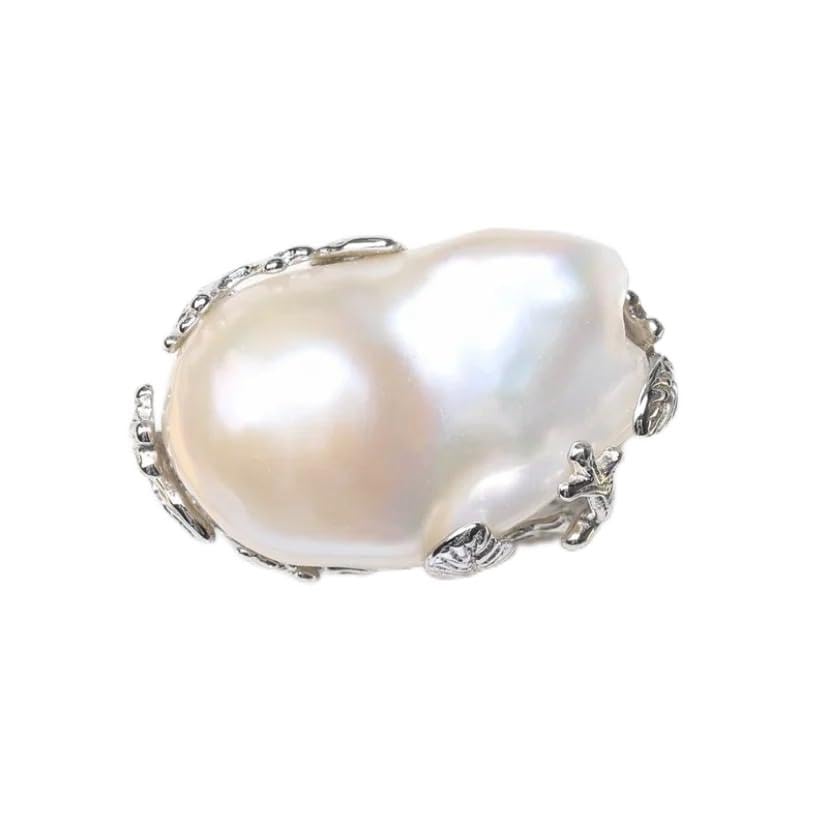 Natural Freshwater Baroque Ring Cold White Warm Light Transparent Colorful Irregular Pearl Men's and Women's Adjustable Ring