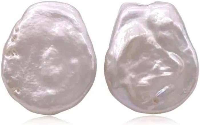 Natural Freshwater Baroque Pearl Stud Earrings, White Lustrous, Melon Seed Shape, Simple Tissue Nucleated Style