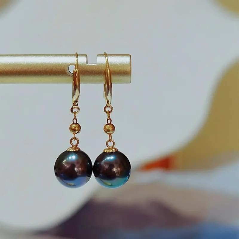Tahitian Black Pearl10-11mm Gold Earrings