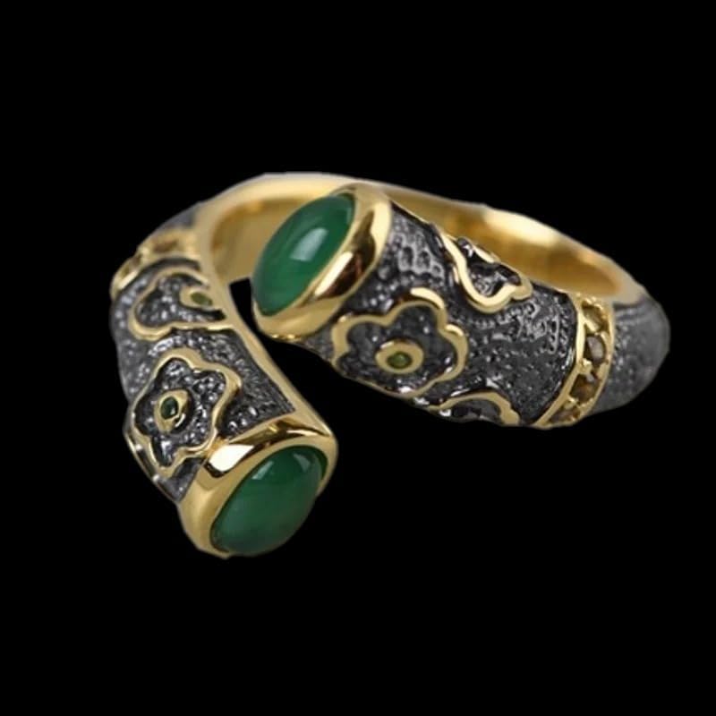 S925 Pure Silver Gold-Plated Floret Ring with Green Chalcedony | Inlaid Gemstone, Fashion Jewelry, For Women, Trend Design, Sterling Silver