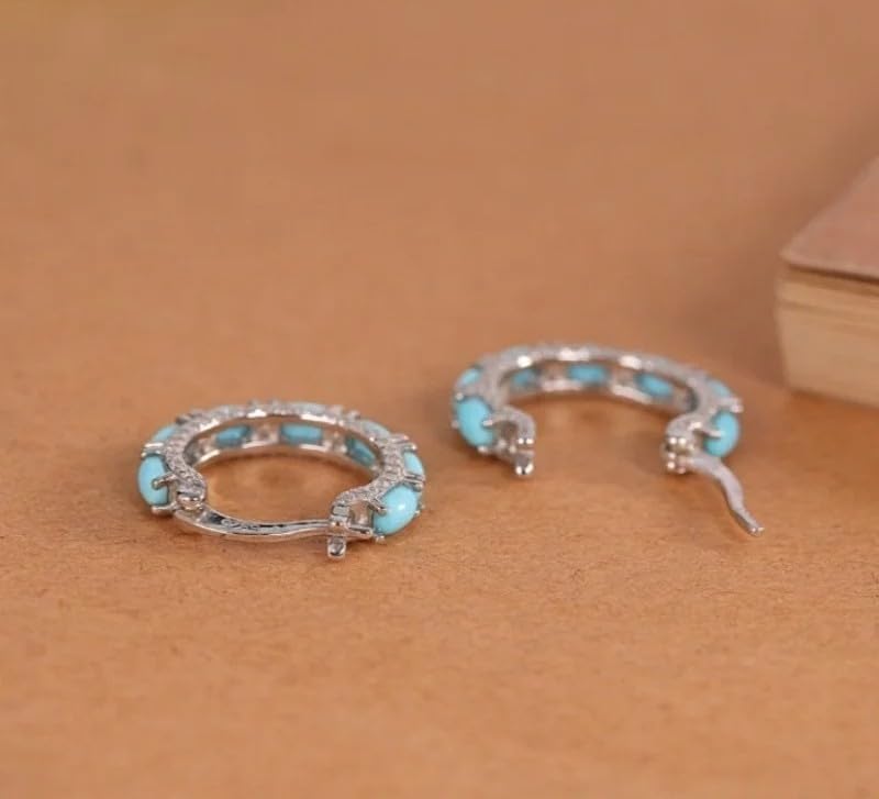 Turquoise S925 Silver Cubic Zirconia Hoop Earrings for Women