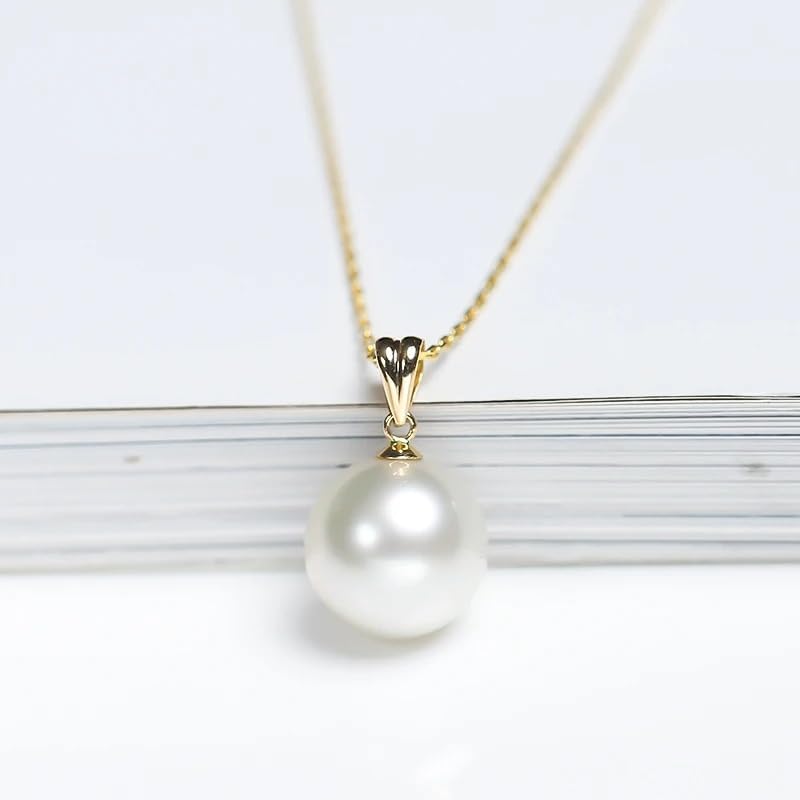 Real White Freshwater Pearl Pendant Necklace 11-12mm 18k Gold