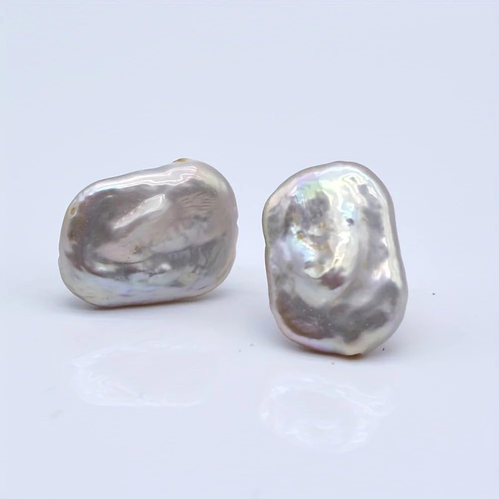 Natural Baroque Pearl Stud Earrings, White Rectangular Shape, Fashion Jewelry for Women