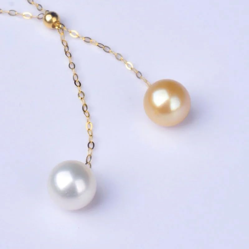 18K Gold Akoya Pearl Pendant Necklace, 7-8mm Round Dual Pearl Drop, Au750 Pure Gold Chain, Party Jewelry Gift for Women