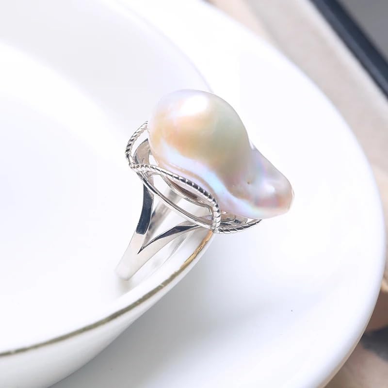 Natural Freshwater Baroque Pearl Sterling Silver Adjustable Ring
