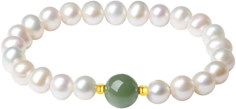 Freshwater Pearl and Hetian Jade Bracelet, Hand-Strung Beads, S925 Silver, Luxury Fashion Gift