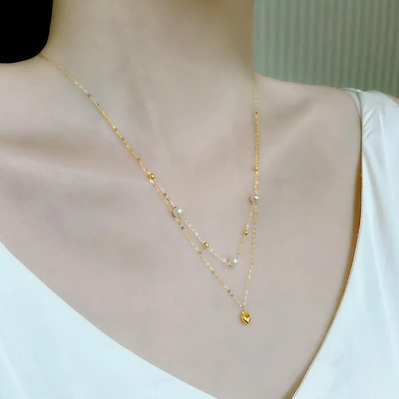 18K Yellow Gold au750 Natural Freshwater Pearl Necklace Pendant