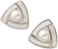 Sterling Silver Triangular Pearl Stud Earrings, Natural Freshwater Pearl Inlaid, 925 Silver Geometric Design