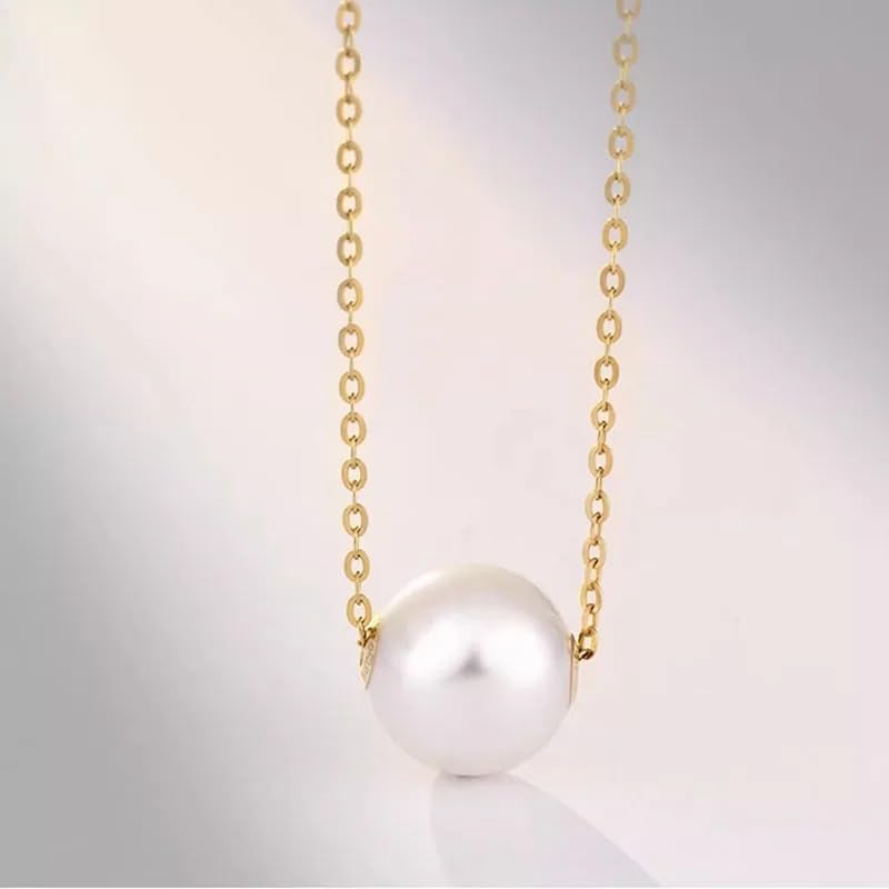 Natural Freshwater Pearl Pendant Necklace, 11-12mm White Pearl, 18K Yellow Gold AU750 Chain