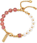 Pearl Moss Agate Strawberry Quartz S925 Silver Beaded Bracelet