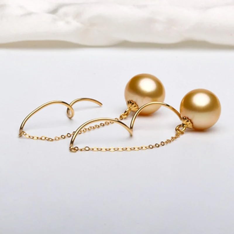 18K Gold Drop Earrings with Natural Round Southsea Pearl