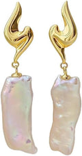 Abstract Sculptural Baroque Pearl 24K Gold Plated Drop Earrings