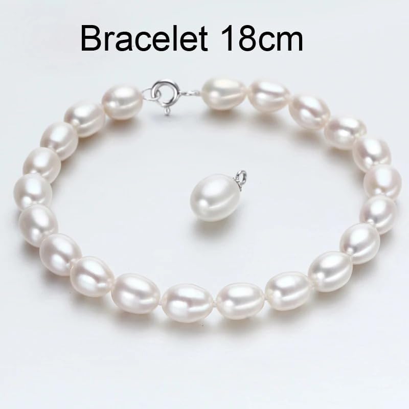 Natural White Freshwater Pearl 925 Silver 20cm Strand Bracelet