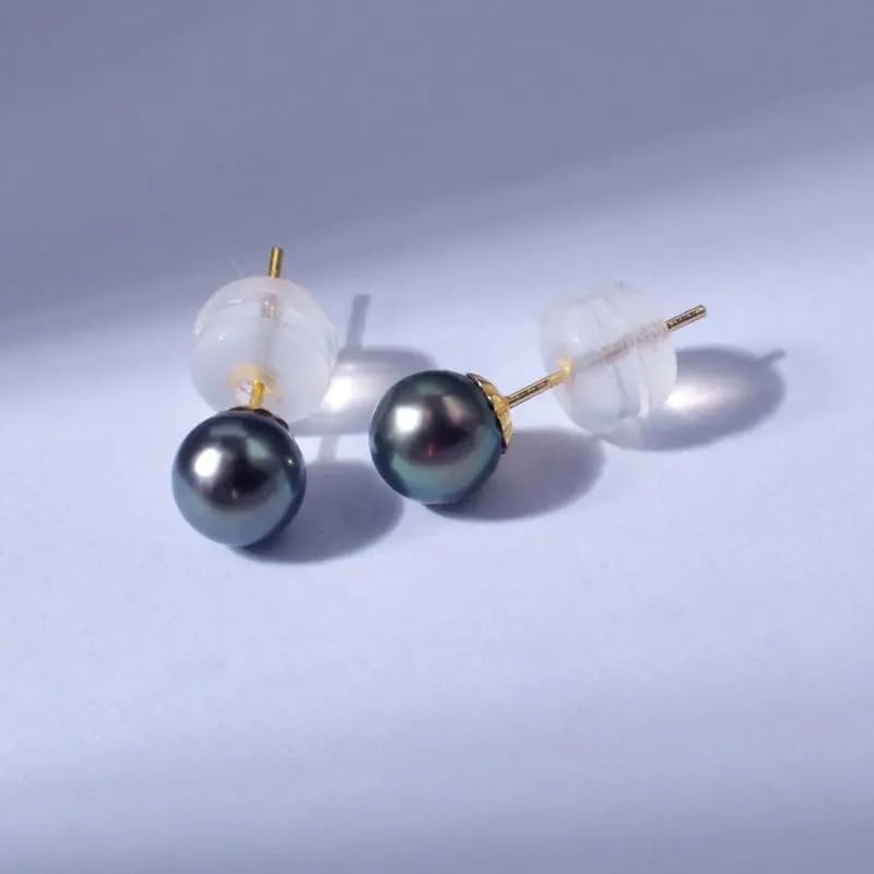 18K Yellow Gold Natural Tahiti Black Pearl Earrings | Round Pearl, 4-5mm Pearl Size, Fine Jewelry