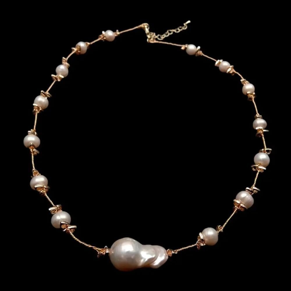Cultured White Pearl Baroque Pearl Choker Necklace