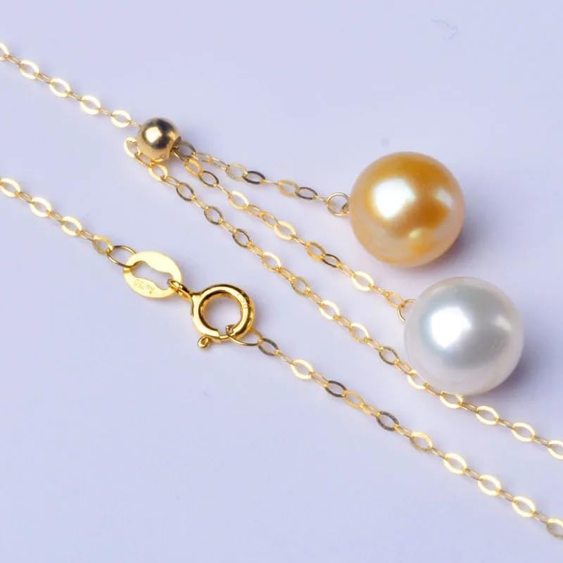 18K Gold Akoya Pearl Pendant Necklace, 7-8mm Round Dual Pearl Drop, Au750 Pure Gold Chain, Party Jewelry Gift for Women