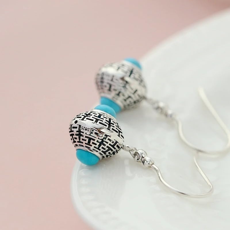 Inlaid Natural Turquoise 925 Sterling Silver Earrings