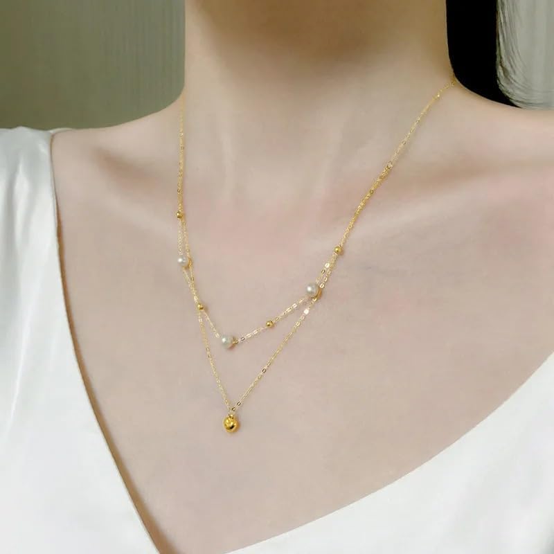 18K Yellow Gold au750 Natural Freshwater Pearl Necklace Pendant