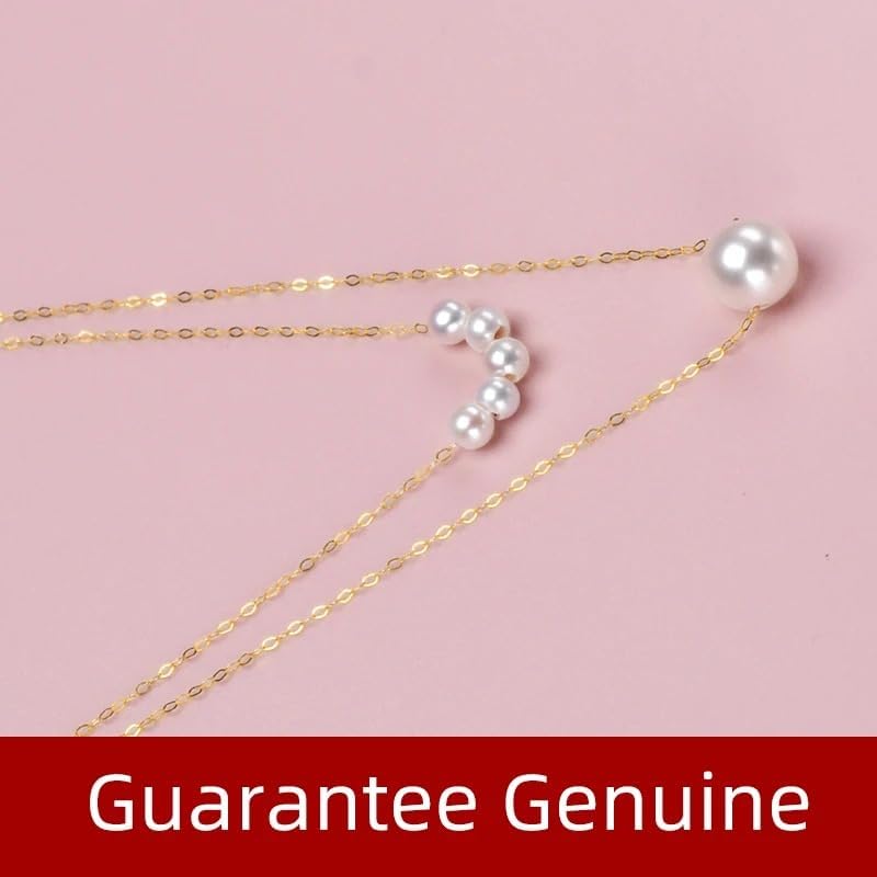 Natural White Round Akoya Pearl Real 18K Gold Necklace For Women