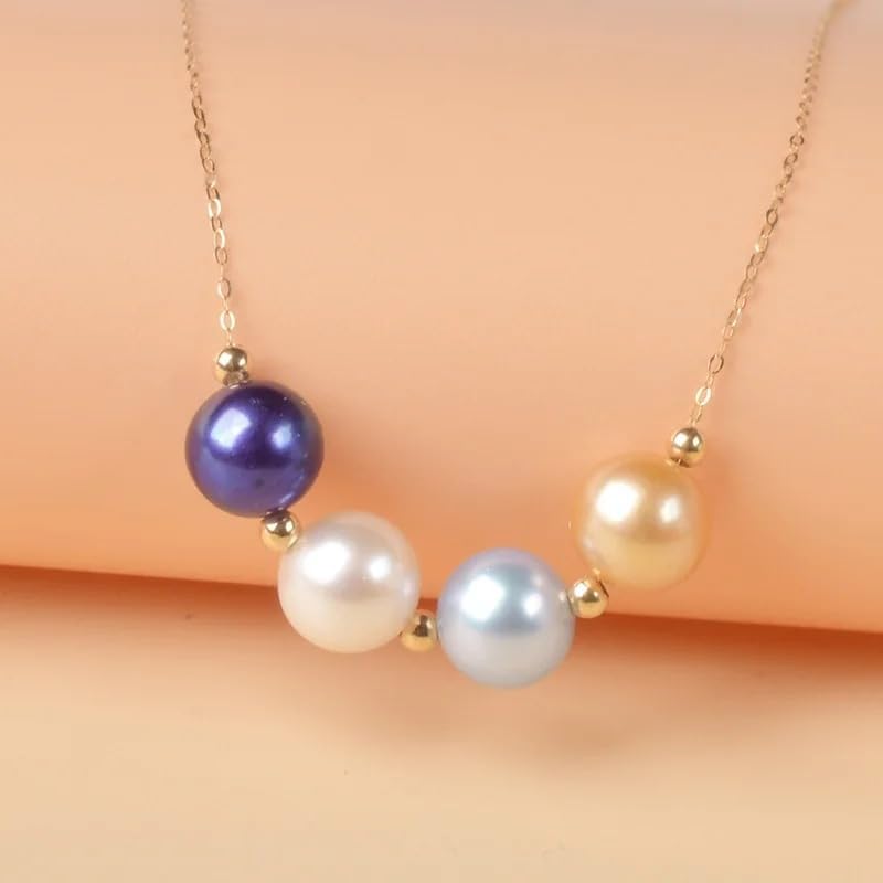 Natural Freshwater Pearl Pendant Necklace, 18K Yellow Gold Chain AU750, 7.5-8.5mm Multi-Color Pearls, Women's Wedding Jewelry