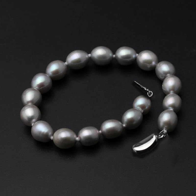 Vintage Freshwater Pearl Bracelet in Sterling Silver 925 Grey,Length: 16cm