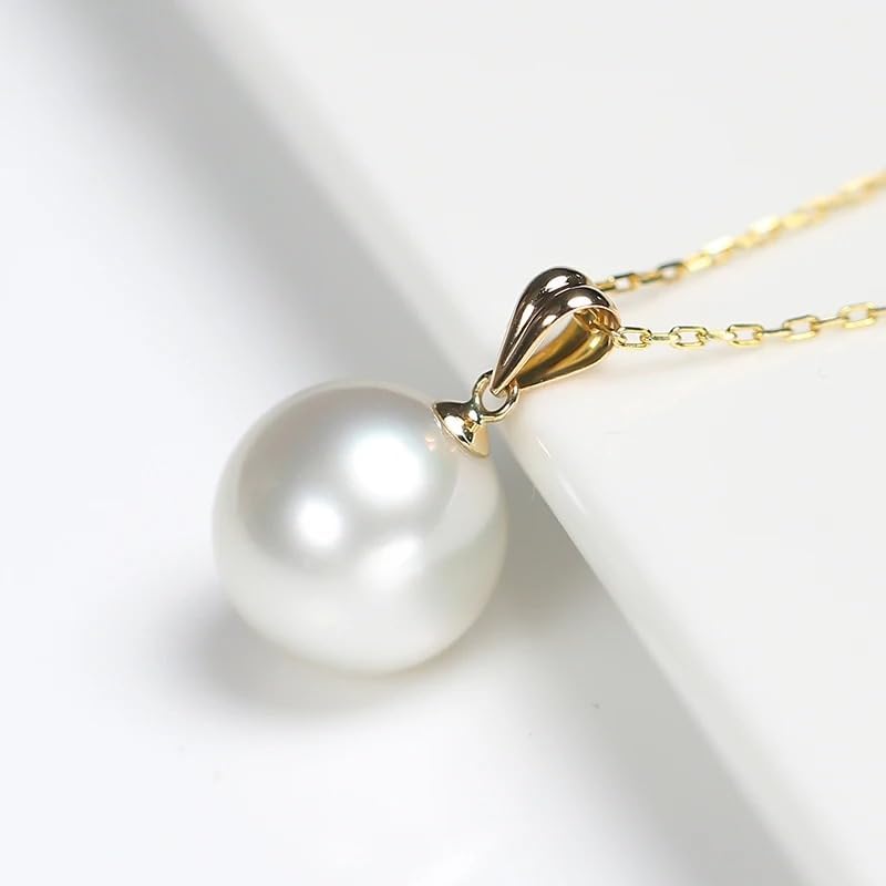 Real White Freshwater Pearl Pendant Necklace 11-12mm 18k Gold