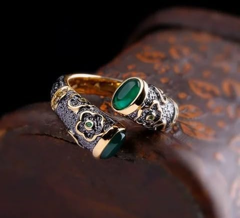 S925 Pure Silver Gold-Plated Floret Ring with Green Chalcedony | Inlaid Gemstone, Fashion Jewelry, For Women, Trend Design, Sterling Silver