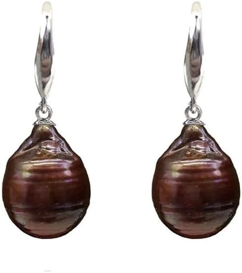 Baroque Freshwater Pearl Drop Earrings, Brown Coffee, Sterling Silver Hook, Flame Ball Shape, Special Nucleated Style