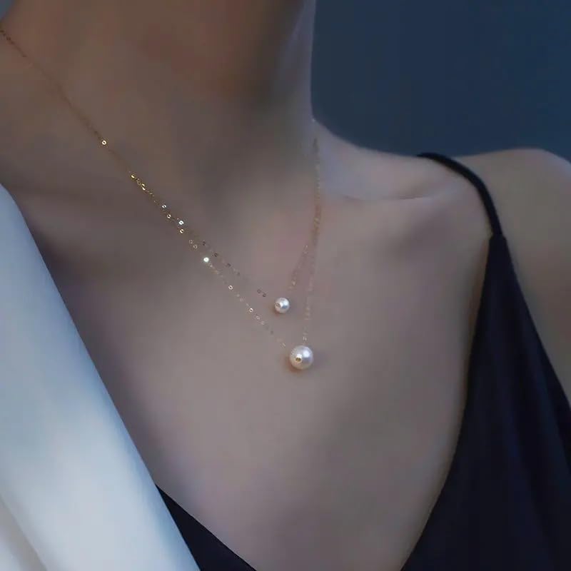 Pure 18K Gold Natural Freshwater Pearl Double Pendant Necklace