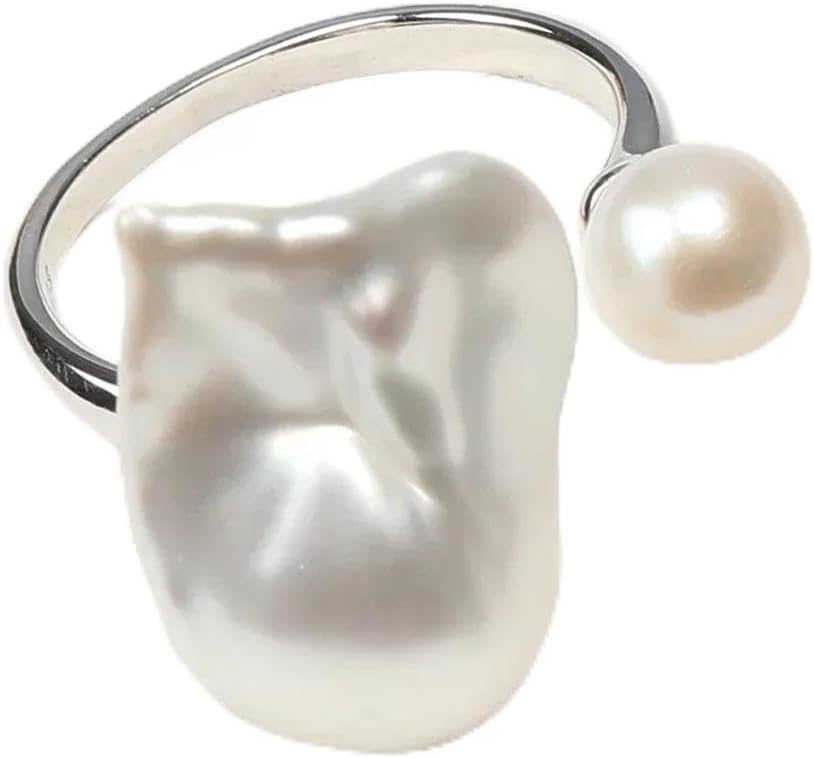Aurora Bright White Baroque Freshwater Akoya Double Pearl Ring