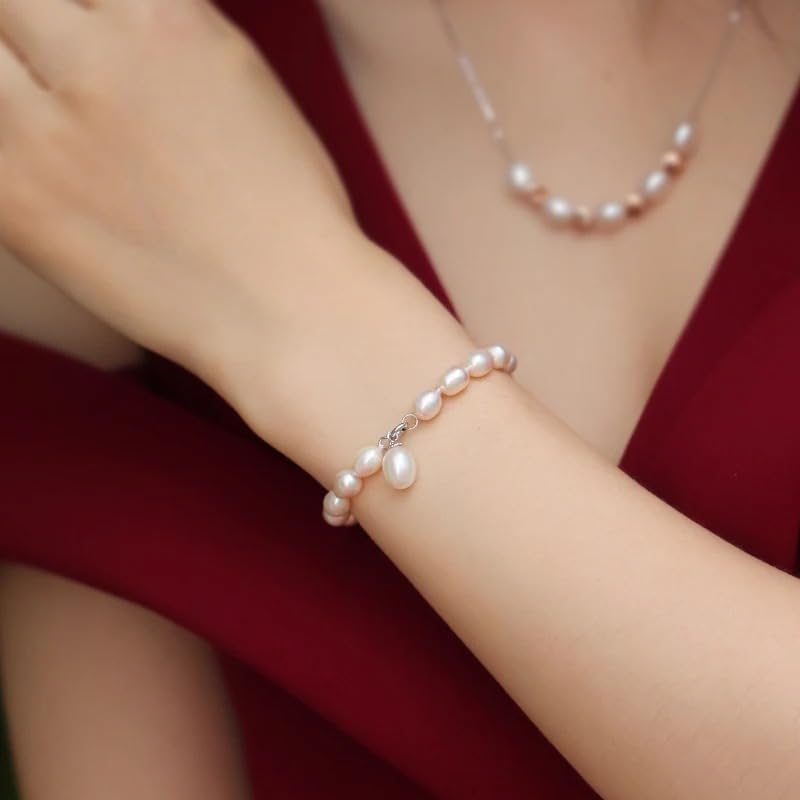 Natural White Freshwater Pearl 925 Silver Strand Bracelet