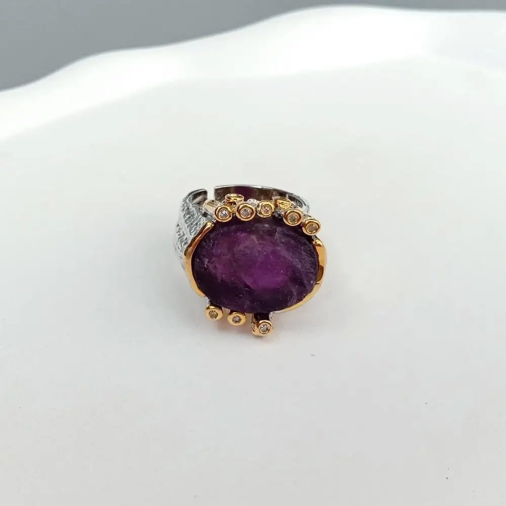 19x20mm Oval Purple Amethyst Rough Rhinestone Finger Rings | Oval Purple Amethyst Rough Rhinestone