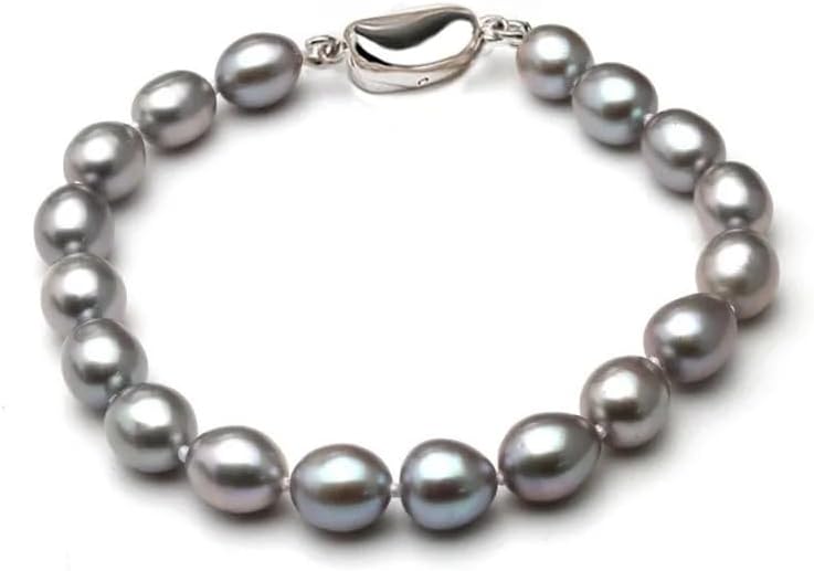 Vintage Freshwater Pearl Bracelet in Sterling Silver 925 Grey,Length: 16cm