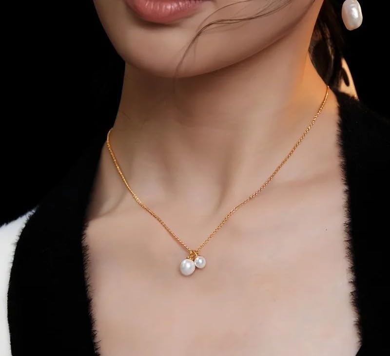 925 Sterling Silver Gold Plated White Pearl Charm Pendant Necklace