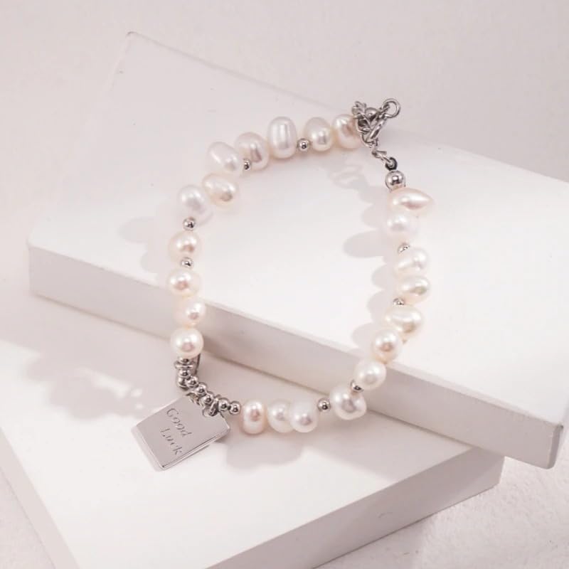 Baroque Pearl 925 Sterling Silver Heart Charm Beaded Bracelet. Color: Silver